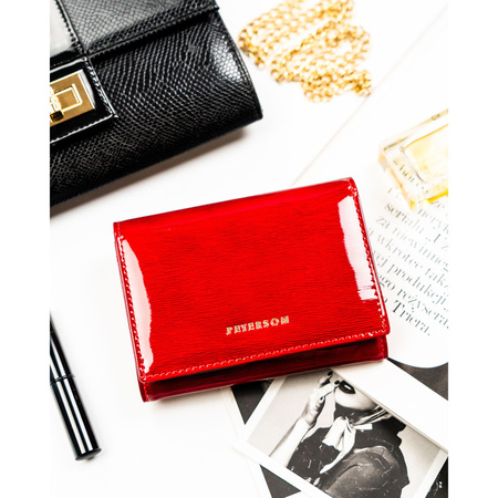 Rote Damen-Geldbörse aus lackiertem Naturleder, mit Druckknopf verschließbar - Peterson