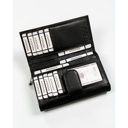 Schwarze Damen Geldbörse aus Leder mit RFID-Schutz – Rovicky