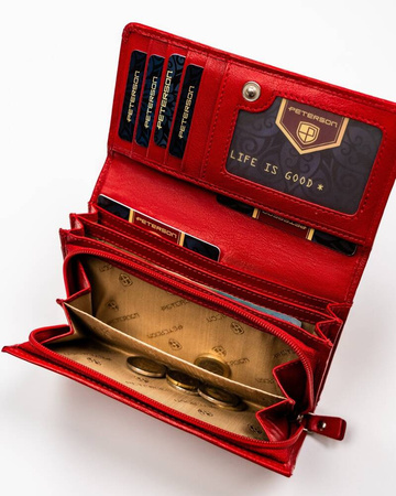 Große Damen Geldbörse aus Leder mit Druckknopf und Reißverschluss – Peterson