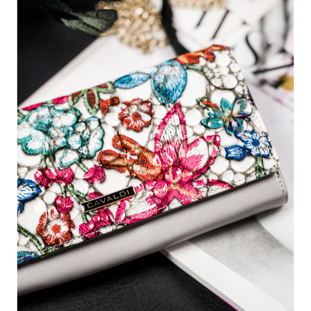 Poziome Damen Geldbörse mit buntem Blumenmuster und Druckknopf – 4U Cavaldi