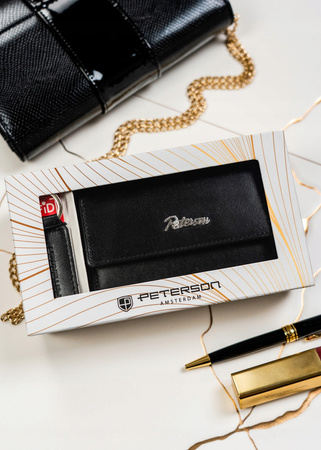 Geschenkset: Damen Geldbörse aus Leder mit Druckknopf und Schlüsselanhänger – Peterson