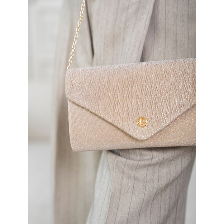 Goldene Damen Clutch mit Fischgrätmuster, Kettenträger und Magnetverschluss – Rovicky