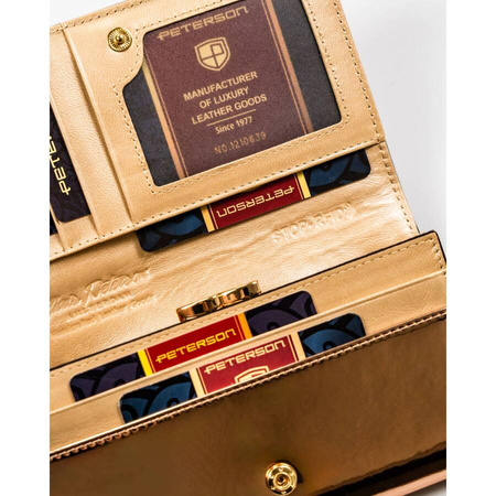 Damen Geldbörse aus echtem Leder in Schwarz-Gold mit Reißverschlusstasche – Peterson