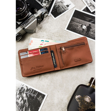 Braune Herren Geldbörse ohne Verschluss mit dezentem Lochmuster – Peterson