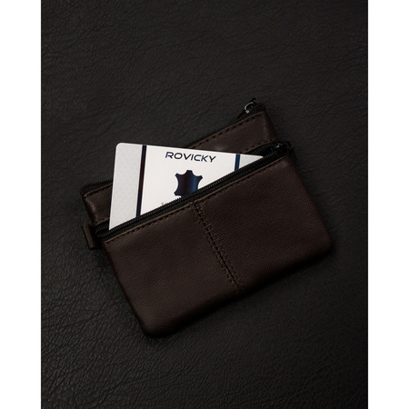 Dunkelbraunes Leder Schlüsseletui mit Reißverschlusstaschen