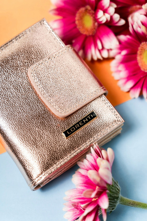 Kleine Damen Geldbörse aus glänzendem Leder mit Bügel- und Druckknopf – Lorenti