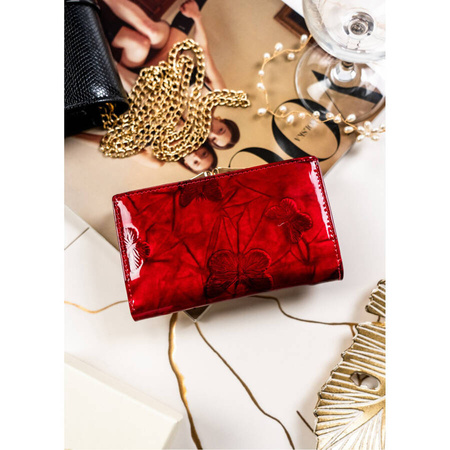 Elegante Damen Geldbörse aus rotem Leder mit Schmetterlingsmotiv – Peterson