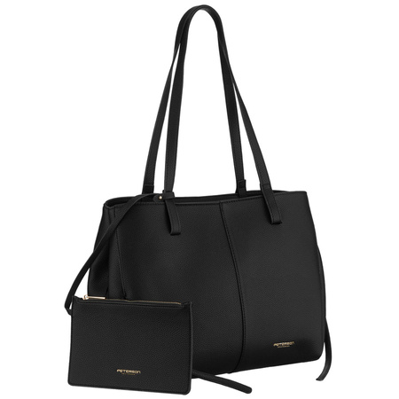 Schwarze Damen-Shopper aus Öko-Leder mit praktischem Etui im Set - Peterson