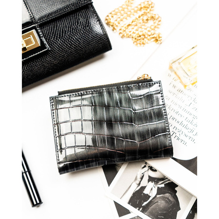 Graue Damen-Geldbörse aus Öko-Leder mit Krokodilhautmuster-Prägung - Peterson