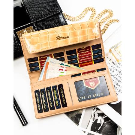 Damen-Geldbörse aus Öko-Leder in Beige mit Krokodilprägung - Peterson