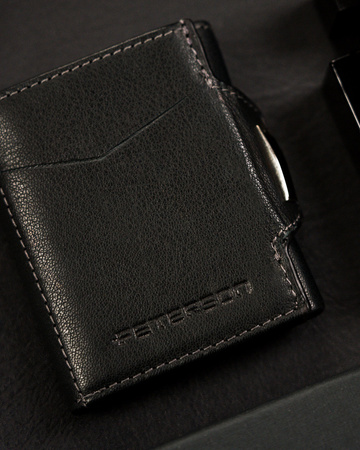 Kleine Herren Geldbörse hochformat schwarz aus Leder mit Druckknopf – Peterson