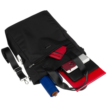 Schwarze, geräumige Damen-Shopper-Tasche mit Henkeln und abnehmbarem Gürtel – Peterson