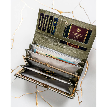 Graue Damen Geldbörse aus lackiertem Echtleder mit Druckknopf – Peterson