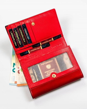 Horizontale Damen Geldbörse aus Leder in Schwarz-Rot – Peterson