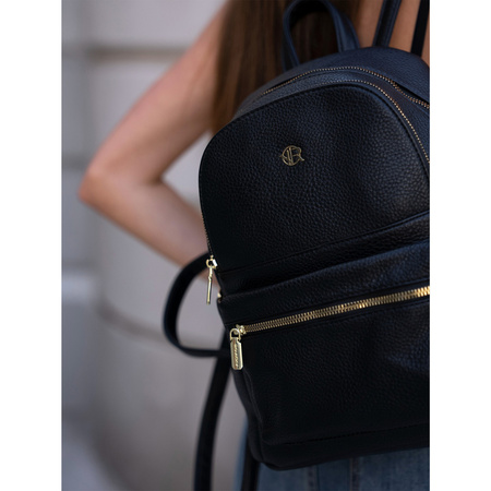 Schwarzer Damen-Rucksack aus Lederimitat mit Taschen – Rovicky