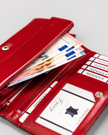 Damen Geldbörse aus Leder, waagerecht, mit Druckknopf – Rovicky