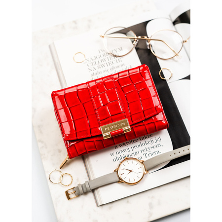 Damen-Geldbörse aus Öko-Leder in Rot mit Krokodilhaut-Prägung - Peterson