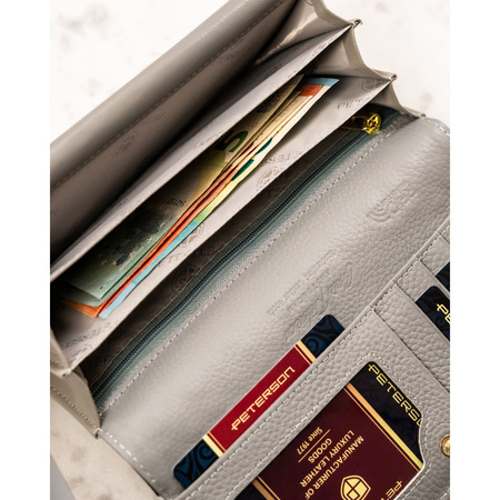 Damen Geldbörse aus Echtleder mit Blumenmuster und Druckknopf – Peterson