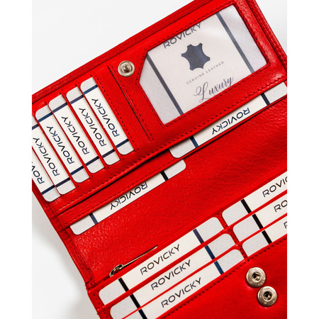 Geräumige rote Damen Geldbörse aus Leder im klassischen Design – Rovicky