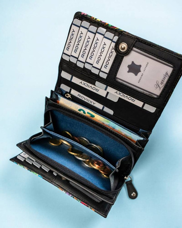 Damen Geldbörse mit Druckknopf aus echtem Leder – Rovicky