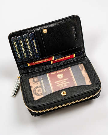 Lackierte Damen Geldbörse in Schwarz mit Reißverschluss und RFID – Peterson
