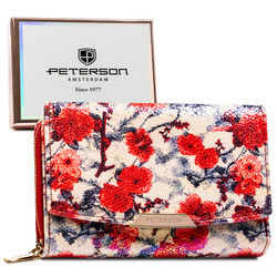 Modische, farbige Damen-Geldbörse aus Öko-Leder mit Blumenmuster - Peterson
