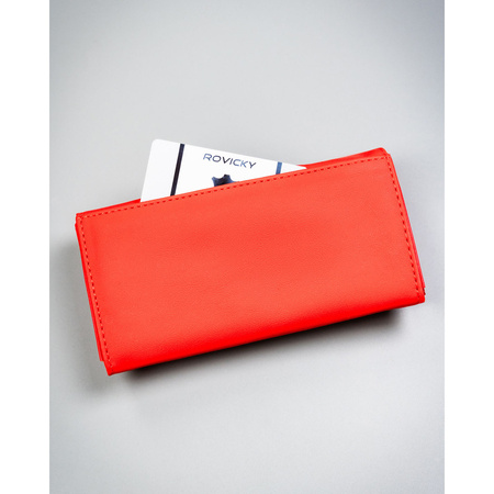 Große Damen-Geldbörse aus Öko-Leder in Rot mit Außenfach, mit Druckknopf verschließbar - 4U Cavaldi