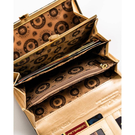 Damen Geldbörse aus echtem Leder in Schwarz-Gold mit Reißverschlusstasche – Peterson