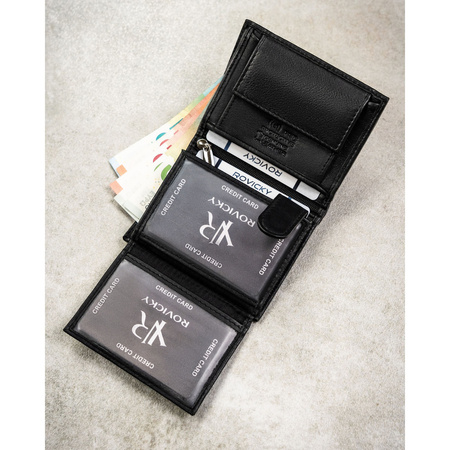 Schlanke, vertikale Herren-Geldbörse aus echtem Leder in Schwarz - Rovicky