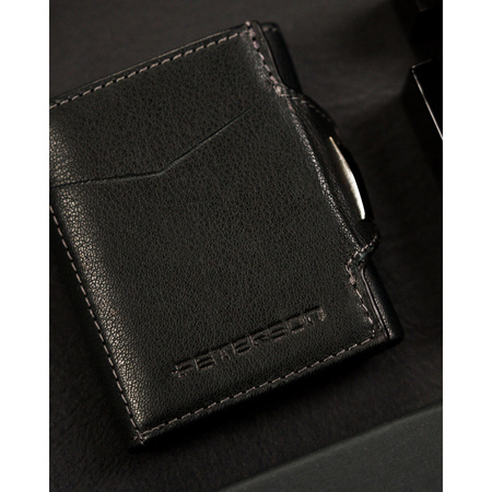 Herren Geldbörse klein hochformat schwarz aus Leder mit Druckknopf – Peterson