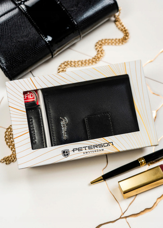 Geschenkset: Damen Geldbörse aus Leder und Schlüsselanhänger – Peterson