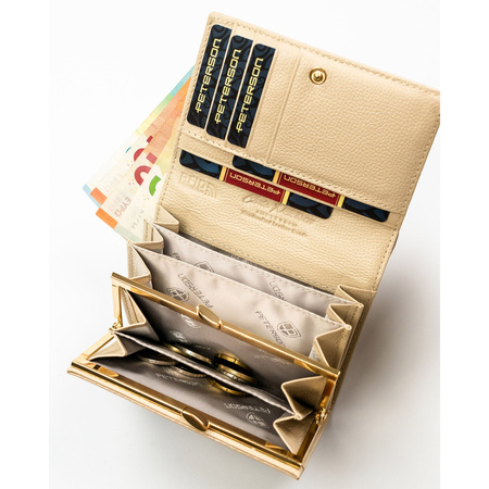 Beige Damen-Geldbörse aus Natur- und Öko-Leder mit RFID-System - Peterson