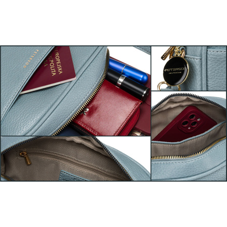 Blaue Crossbody Damen Umhängetasche mit schmalem und breitem Schulterriemen aus Öko-Leder – Peterson