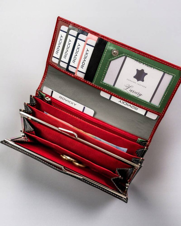 Elegante, längliche Damen Geldbörse mit Überschlag und Druckknopf – Cavaldi