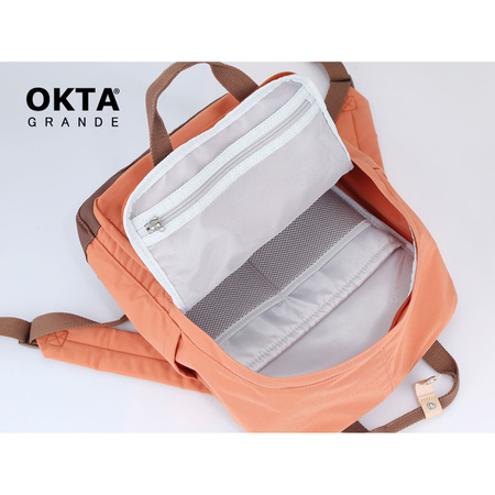 Orange-brauner City Rucksack mit Reißverschluss – Himawari