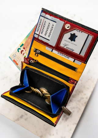 Damen Geldbörse aus Leder mit Druckknopf – Rovicky