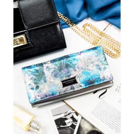 Elegante, mehrfarbige Damen Geldbörse aus Kunst- und Echtleder mit Druckknopf – Peterson