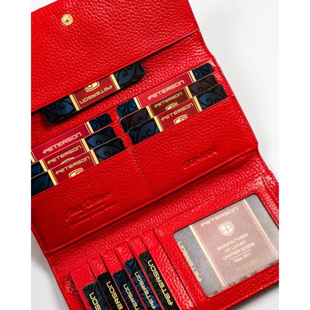 Rote Damen Geldbörse mit Schlangenhautmuster auf der Klappe, Druckknopfverschluss – Peterson