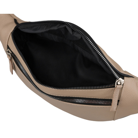 Ledrige Damen-Gürteltasche in Beige, einteilig und mit Reißverschluss - Rovicky