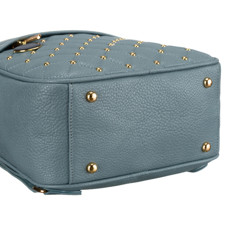 Modischer blauer Damen Rucksack mit Steppung, goldenen Nieten und Anhänger aus Öko-Leder – Peterson