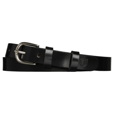 Schwarzer Damen Gürtel aus echtem Leder mit klassischer silberner Schnalle - Peterson