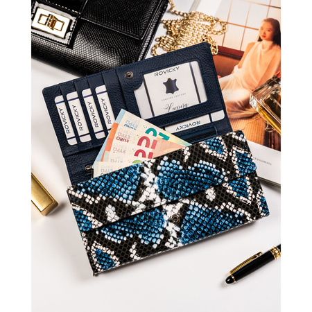 Horizontale Damen Geldbörse aus echtem und Öko-Leder mit Schlangenprägung – 4U Cavaldi