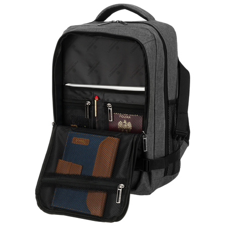 Reise-Rucksack aus Polyester in Grau, ausgestattet mit einem ansteckbaren Gürtel – Peterson