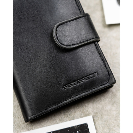 Schwarze Herren-Geldbörse aus Naturleder mit RFID-System, Druckknopfverschluss – Peterson