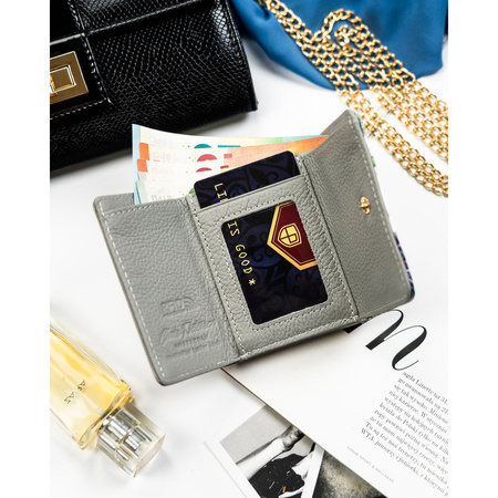 Mehrfarbige Damen Minigeldbörse aus Leder mit Blumenmuster, Bügel- und Druckknopfverschluss – Peterson