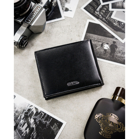 Elegante Herren Geldbörse aus schwarzem Leder ohne äußeren Verschluss – Peterson