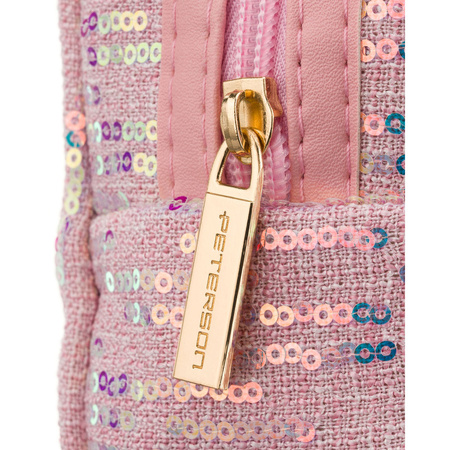 Rosa Kosmetiktasche aus Polyester, verziert mit Pailletten, ein Fach – Peterson