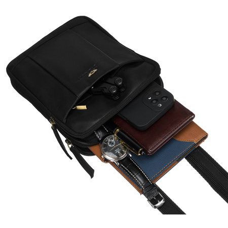 Schwarze Herren-Umhängetasche aus Leder im Set mit einem Schlüsselbeutel – Peterson