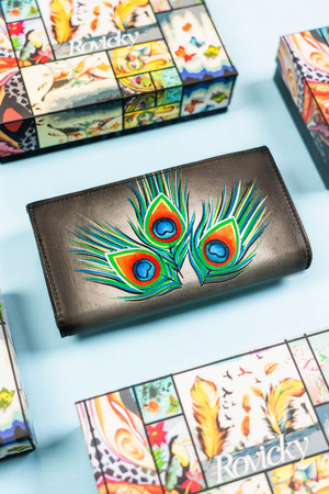 Große Damen Geldbörse aus Leder mit Druckknopf – Rovicky