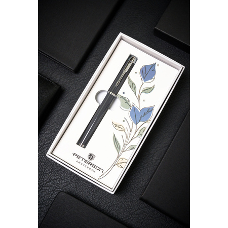 Metallkugelschreiber in grau-silberner Farbe mit schwarzer Mine - Peterson